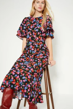 Best Oasis Petite Floral Printed Frill Detail Belted Midi Dress Multi