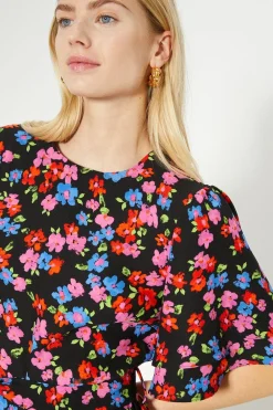 Best Oasis Petite Floral Printed Frill Detail Belted Midi Dress Multi