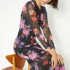 New Oasis Petite Floral Printed Gauged Front Midi Dress Multi