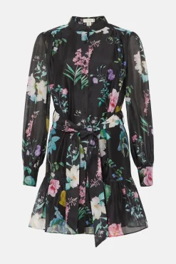 New Oasis Petite Floral Printed Organza Mini Shirt Dress Multi
