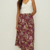 Online Oasis Petite Floral Printed Pleated Skirt Berry