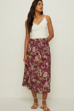 Online Oasis Petite Floral Printed Pleated Skirt Berry