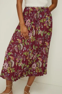 Online Oasis Petite Floral Printed Pleated Skirt Berry