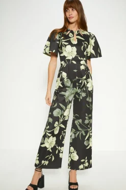 Clearance Oasis Petite Floral Printed Scuba Cut Out Jumpsuit Green