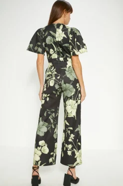 Clearance Oasis Petite Floral Printed Scuba Cut Out Jumpsuit Green