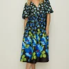 Hot Oasis Petite Floral Puff Sleeve Scuba Midi Dress Black
