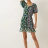 New Oasis Petite Floral Ruched Front Mini Mesh Dress Multi