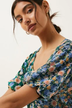 New Oasis Petite Floral Ruched Front Mini Mesh Dress Multi