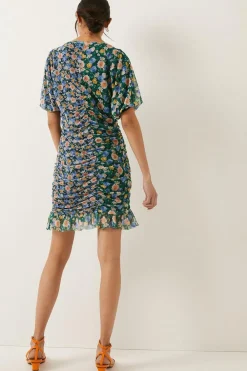 New Oasis Petite Floral Ruched Front Mini Mesh Dress Multi