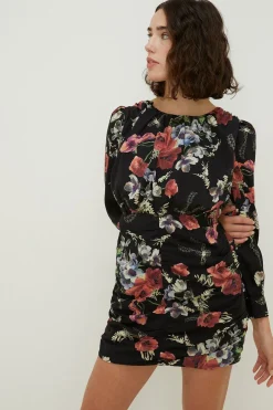 Best Oasis Petite Floral Ruched Mini Dress Black