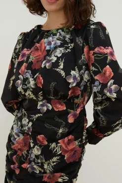 Best Oasis Petite Floral Ruched Mini Dress Black