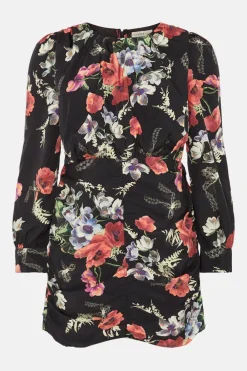 Best Oasis Petite Floral Ruched Mini Dress Black
