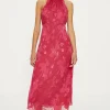 Best Oasis Petite Floral Satin Burnout Halter Midi Dress Magenta Pink