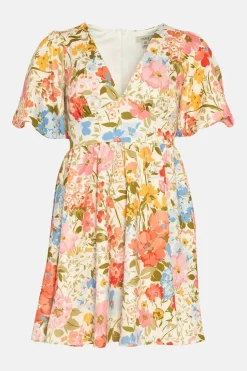 New Oasis Petite Floral Scuba Puff Sleeve Skater Dress Cream