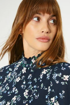 Clearance Oasis Petite Floral Soft Touch Shirred Cuff And Neck Top Multi