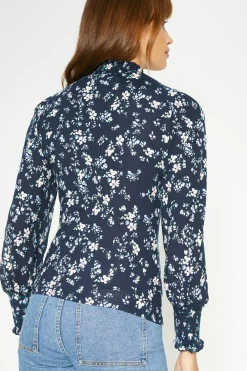 Clearance Oasis Petite Floral Soft Touch Shirred Cuff And Neck Top Multi