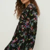 Discount Oasis Petite Floral Velvet Empire Seam Mini Dress Black