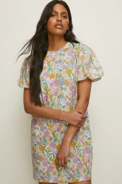 Best Oasis Petite Floral Woven Puff Sleeve Mini Dress Ivory