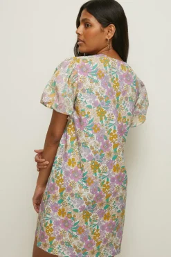 Best Oasis Petite Floral Woven Puff Sleeve Mini Dress Ivory