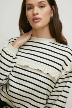 Clearance Oasis Petite Frill Insert Stripe Sweatshirt Ivory