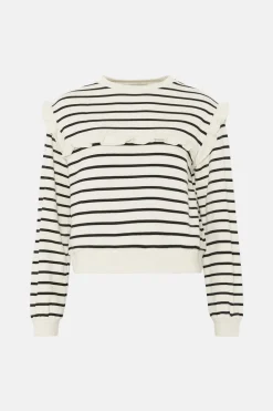 Clearance Oasis Petite Frill Insert Stripe Sweatshirt Ivory