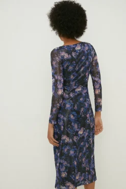 Discount Oasis Petite Glitter Floral Mesh Knot Front Midi Dress Multi