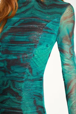 Discount Oasis Petite Glitter Mesh Ruched Mini Dress Green