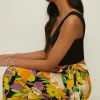 Discount Oasis Petite Graphic Floral Tie Wrap Midi Skirt Yellow