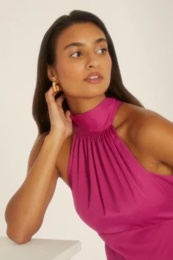 New Oasis Petite Halter Neck Midi Dress Magenta