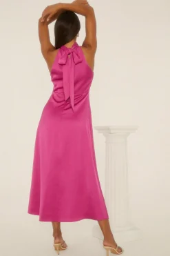 New Oasis Petite Halter Neck Midi Dress Magenta