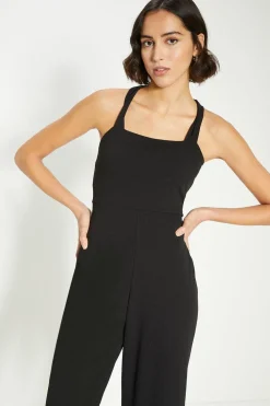 Hot Oasis Petite Jersey Crepe Strappy Back Jumpsuit Black