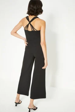 Hot Oasis Petite Jersey Crepe Strappy Back Jumpsuit Black
