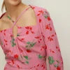 New Oasis Petite Keyhole Detail Printed Midi Dress Rose
