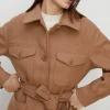 Best Oasis Petite Knit Back Pocket Detail Overshirt Camel