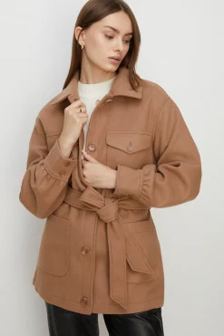 Best Oasis Petite Knit Back Pocket Detail Overshirt Camel