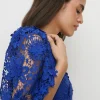 Best Oasis Petite Lace Puff Sleeve Midi Dress Cobalt