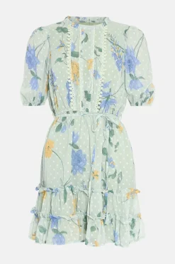 Best Oasis Petite Lace Trim Dobby Floral Chiffon Skater Dress Sage