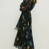 Fashion Oasis Petite Lace Trim Eastern Floral Dobby Chiffon Dress Black