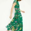 Online Oasis Petite Lace Trim High Neck Chiffon Floral Midi Dress Green
