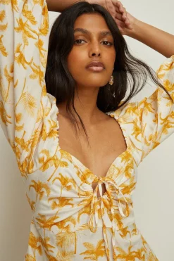 Clearance Oasis Petite Linen Mix Keyhole Tie Midi Dress Mango
