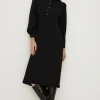 Clearance Oasis Petite Long Sleeve Pearl Button Midi Dress Green