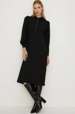 Clearance Oasis Petite Long Sleeve Pearl Button Midi Dress Green