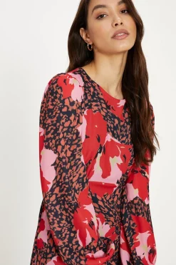 Outlet Oasis Petite Long Sleeve Printed Midi Tea Dress Multi