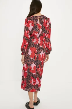 Outlet Oasis Petite Long Sleeve Printed Midi Tea Dress Multi