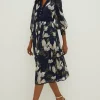 Fashion Oasis Petite Magnolia Floral Dobby Lace V Neck Midi Dress Navy