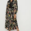 Best Oasis Petite Magnolia Floral Lace Tiered Dobby Midi Dress Black