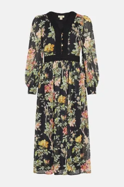 Best Oasis Petite Magnolia Floral Lace Tiered Dobby Midi Dress Black