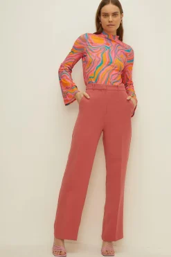 Fashion Oasis Petite Marble Rib Mock Neck Top Pink