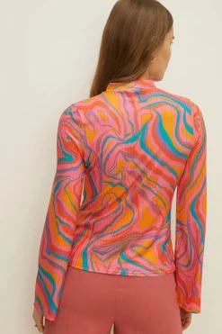 Fashion Oasis Petite Marble Rib Mock Neck Top Pink