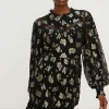 Best Oasis Petite Metallic Floral Jacquard Lace Trim Skater Dress Black
